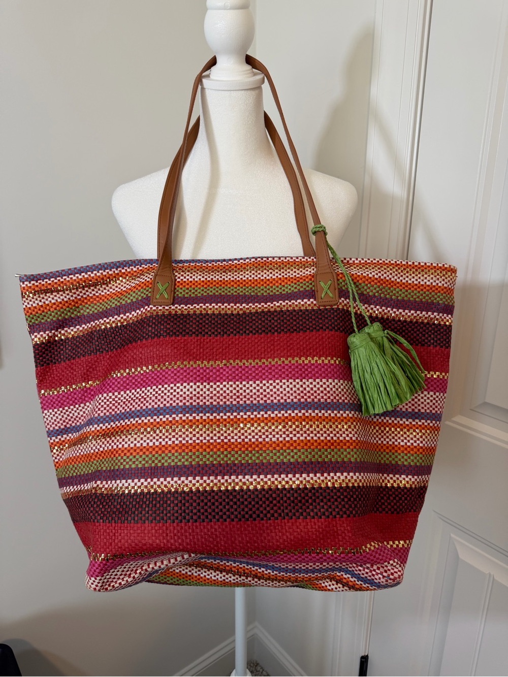 MAGID HANDBAG PURSE STRIPED STRAW BEACH TOTE-OVERSIZED - 21 inches